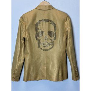 Zadig & Voltaire Deluxe Jacket Skull Blazer Yellow Linen Gold Flecks 36